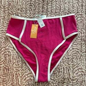 Kona Sol Pink High Waist Bikini Bottoms with White Trim NWT L
